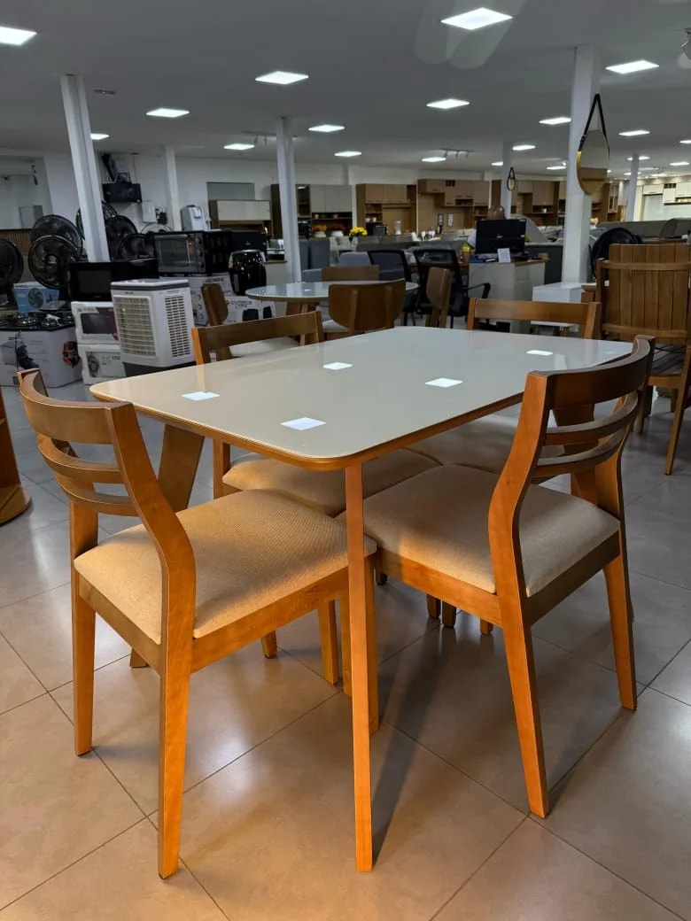 MESA RETANGULAR IRACI + 4 CADEIRAS FABRÍCIA✨