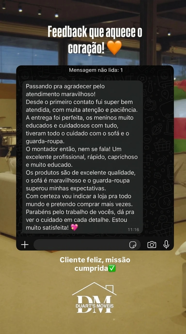 Print original de uma mensagem de cliente e foto de móvel entregue pela Duart’s, relato 6